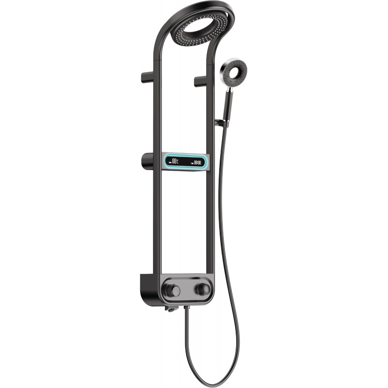 Set de duș montat pe perete Mexen Peak cu pară de duș și baterie, ecran LED, negru - 78106-70
