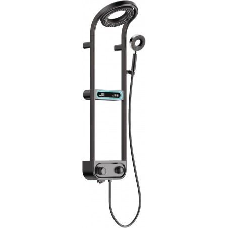 Set de duș montat pe perete Mexen Peak cu pară de duș și baterie, ecran LED, negru - 78106-70