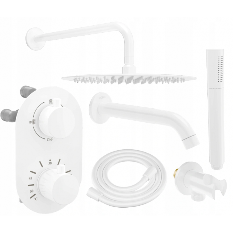 Mexen Kai DR70 set cadă-duș încastrat cu pară de tip ploaie30 cm, Albă - 77602DR70301-20
