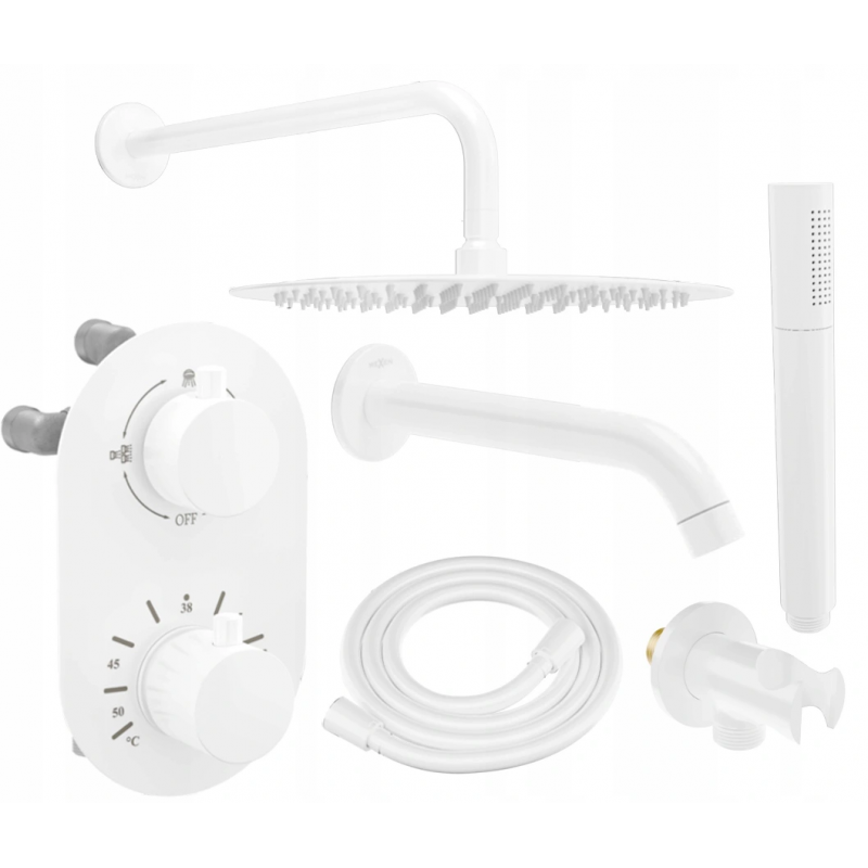 Mexen Kai DR70 set de cadă cu duș încastrat cu ploaie de 30 cm, alb - 77602DR70301-20