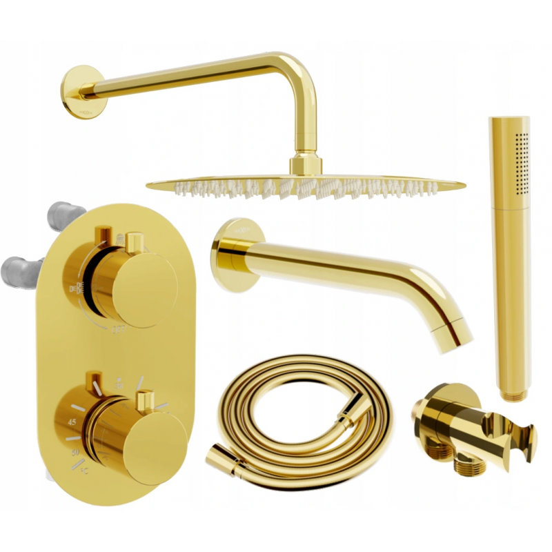 Mexen Kai DR70 set baie-duș încastrat cu duș de plafon 30 cm, auriu - 77602DR70301-50