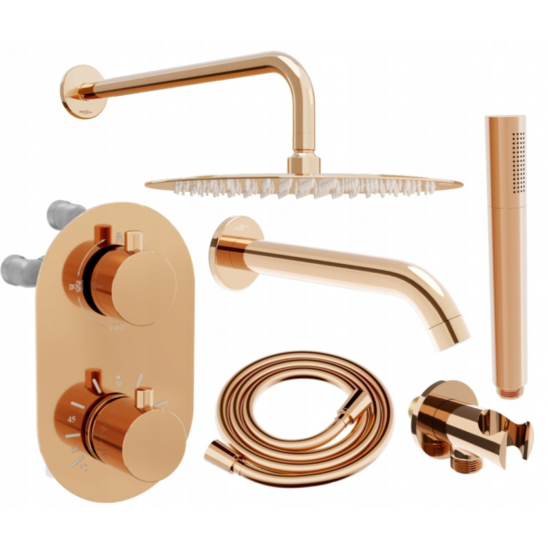 Mexen Kai DR70 set de baie și duș încastrat cu pară de duș 30 cm, aur roz - 77602DR70301-60