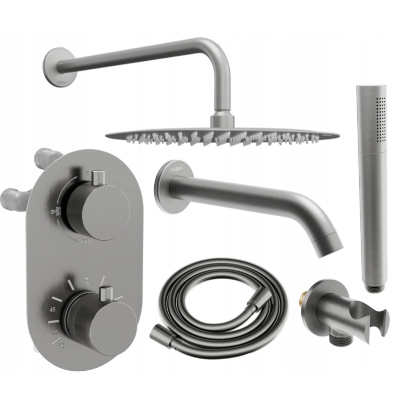 Mexen Kai Set ascuns de cadă-duș DR70 cu duș de 30 cm, gri armă periat - 77602DR70301-66