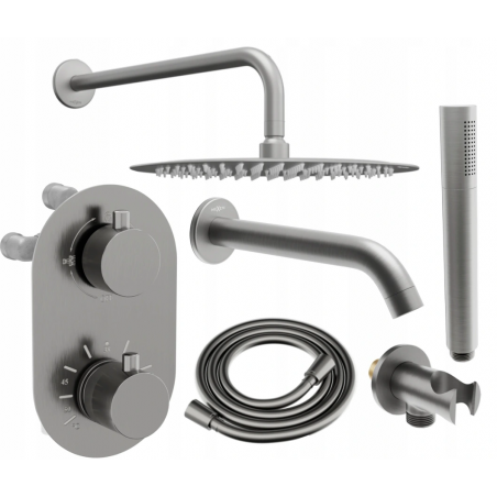 Set de cadă-duș îngropat Mexen Kai DR70 cu duș de ploaie de 30 cm, grafit - 77602DR70301-66