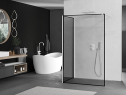Mexen Kioto zuhanyfal Walk-in 140 x 70 cm, fekete keret, fehér - 800-140-212-20-70-070