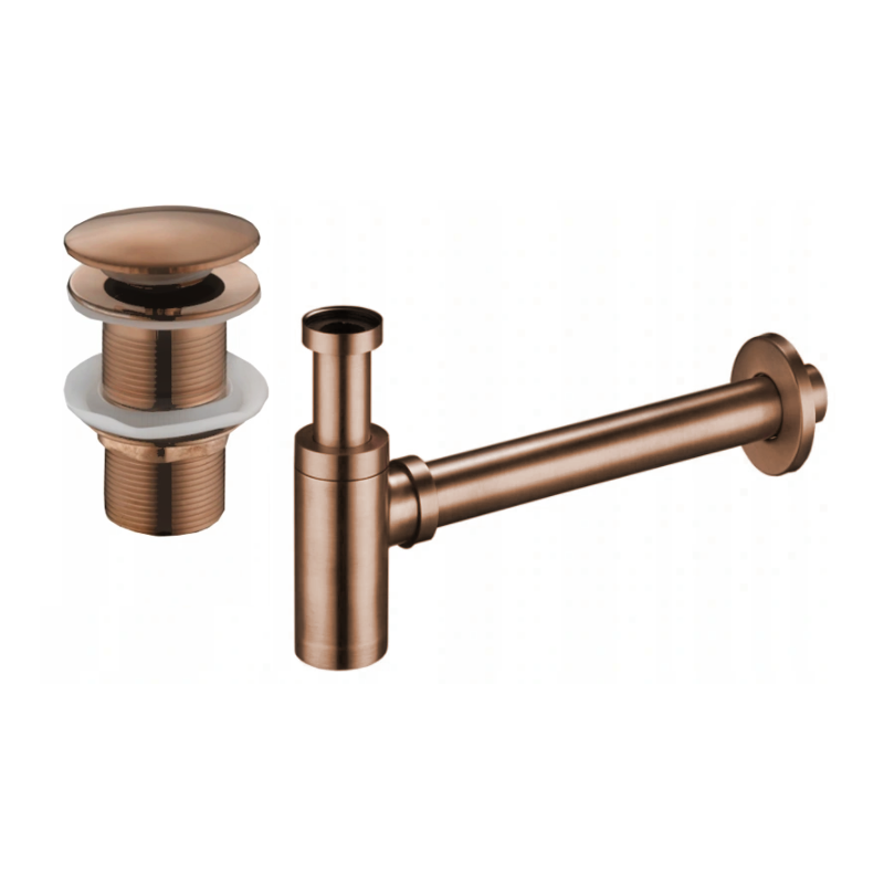 Mexen semisipon pentru chiuvetă rotund cu capac clic-clac, fără preaplin, aur roz - 7991050-60