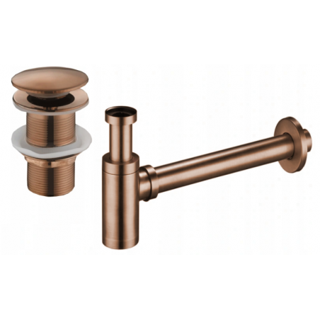 Mexen semisipon pentru chiuvetă rotund cu capac clic-clac, fără preaplin, aur roz - 7991050-60