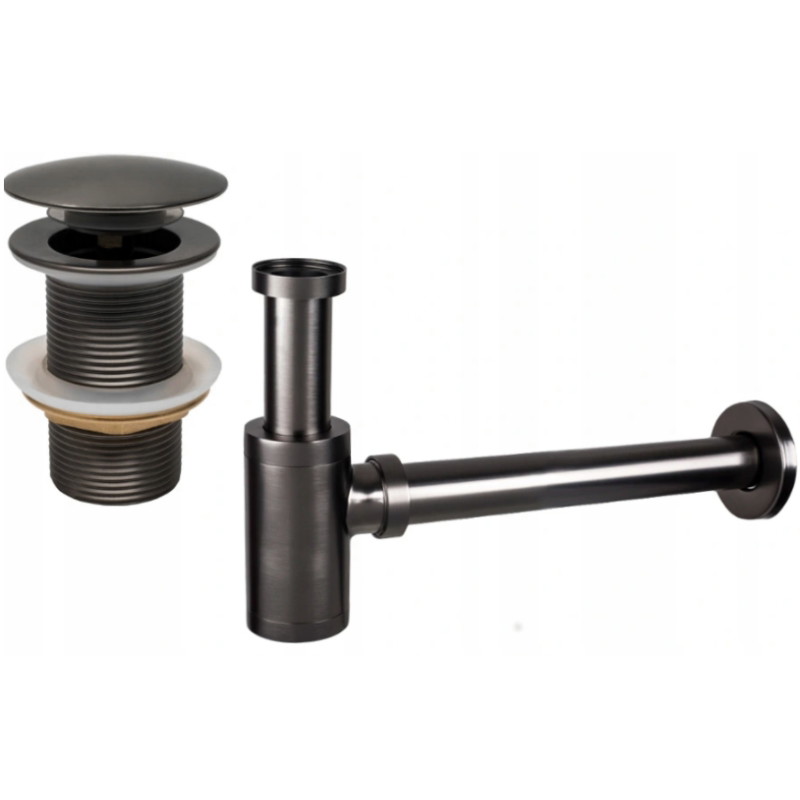 Mexen semisifon lavoar rotund cu dop click-clack, fără preaplin, gri închis periat - 7991050-66