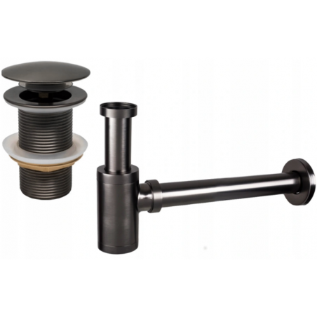 Mexen semisifon lavoar rotund cu dop click-clack, fără preaplin, gri închis periat - 7991050-66