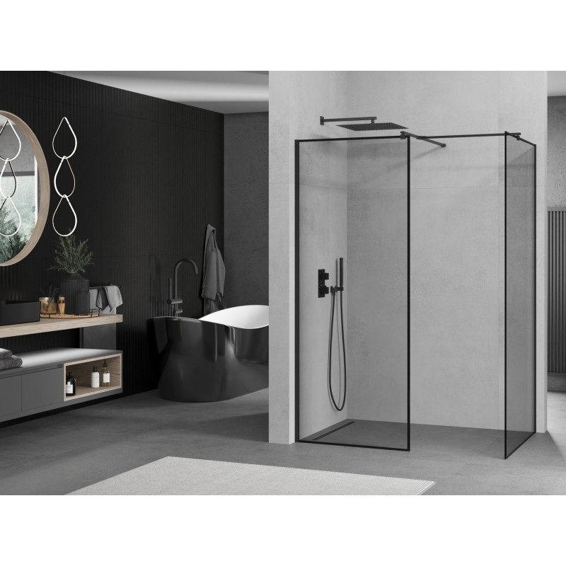 Mexen Kioto Walk-in zuhanyfal 140 x 70 cm, fekete keret, fekete - 800-140-202-70-70-070