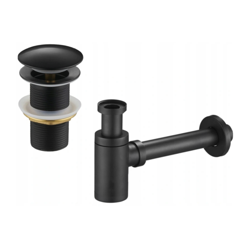 Mexen semisyfon rotund pentru chiuvetă cu dop click-clack, fără preaplin, negru - 7991050-70