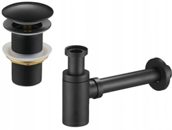 Mexen semisyfon rotund pentru chiuvetă cu dop click-clack, fără preaplin, negru - 7991050-70