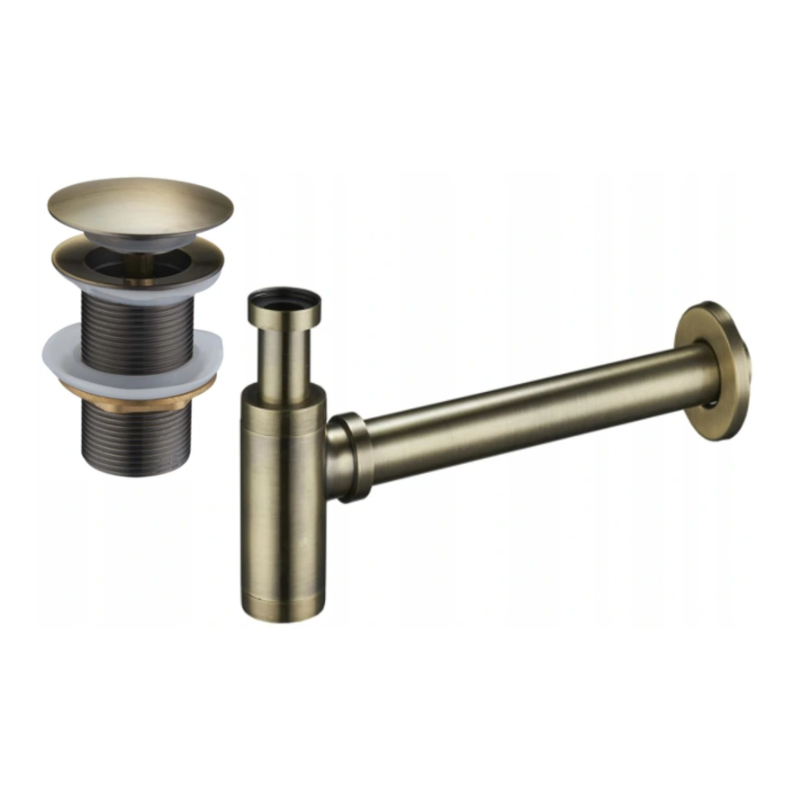 Mexen sifon semicircular pentru lavoar rotund cu dop click-clack, fără preaplin, alamă antică- 7991050-40
