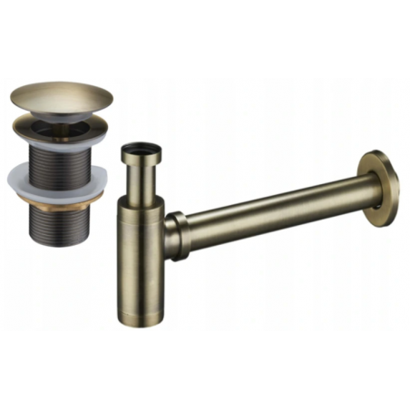 Mexen sifon semicircular pentru lavoar rotund cu dop click-clack, fără preaplin, alamă antică- 7991050-40