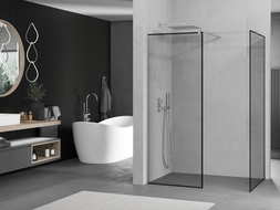 Mexen Kioto walk-in zuhanyfal 110 x 70 cm, fekete keret, csiszolt nikkel - 800-110-202-97-70-070