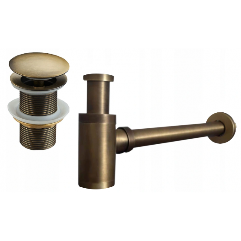 Mexen jumătate de sifon de chiuvetă rotund cu dop click-clak, fără preaplin, bronz antic - 7991050-30