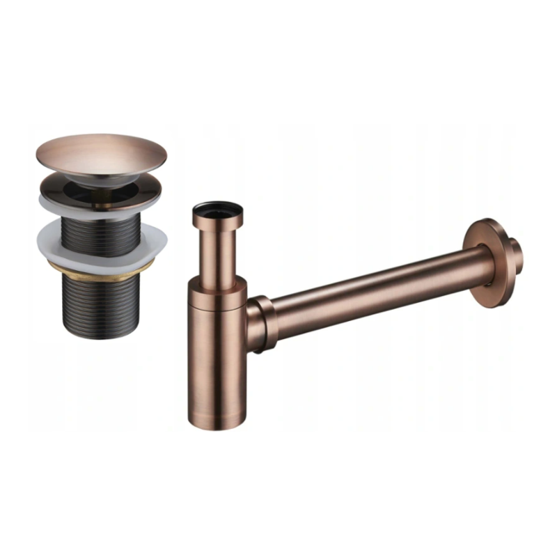 Mexen sifon parțial pentru chiuvetă rotundă cu dop click-clack, fără preaplin, cupru antic - 7991050-45