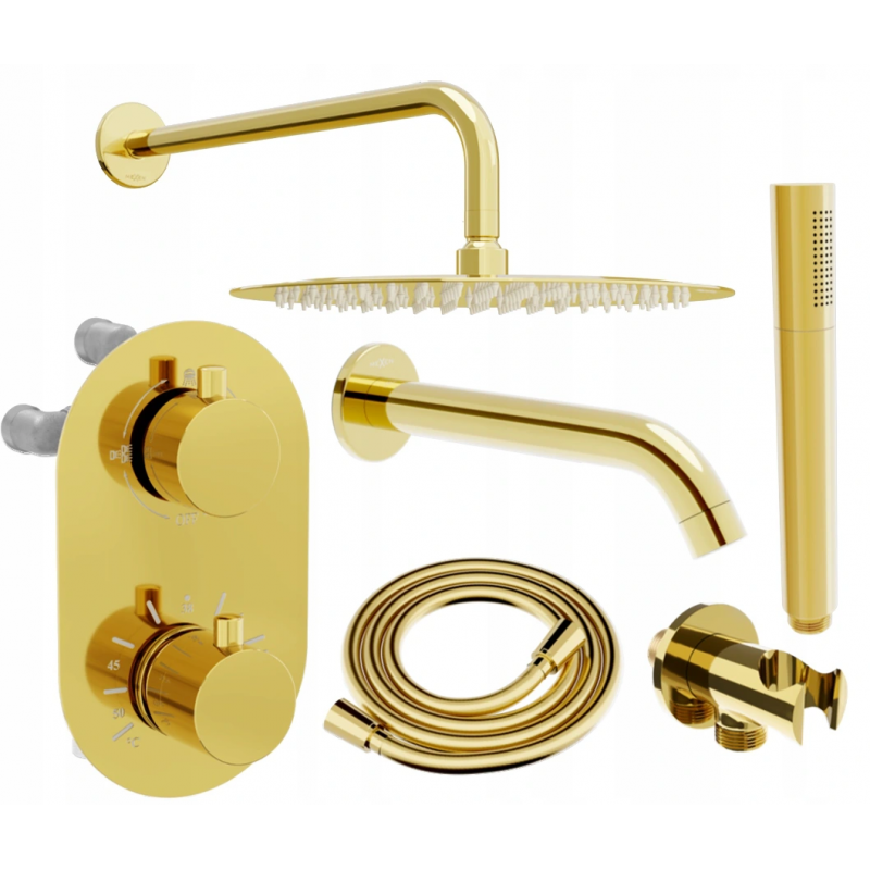 Mexen Kai DR70 set cadă-duș încastrat cu pară de tip ploaie25 cm, Aurie - 77602DR70251-50