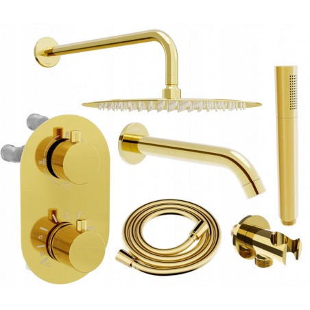Mexen Kai DR70 set de baie și duș de perete cu duș cu efect de ploaie 25 cm, auriu - 77602DR70251-50