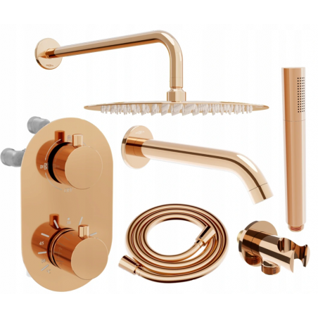 Mexen Kai DR70 set cadă-duș încastrat cu pară de tip ploaie25 cm, Roz-auriu - 77602DR70251-60