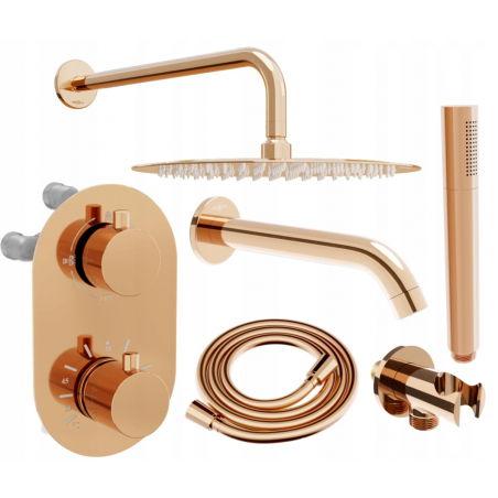Mexen Kai DR70 set de cadă și duș încastrat cu duș de cap 25 cm, aur roz - 77602DR70251-60