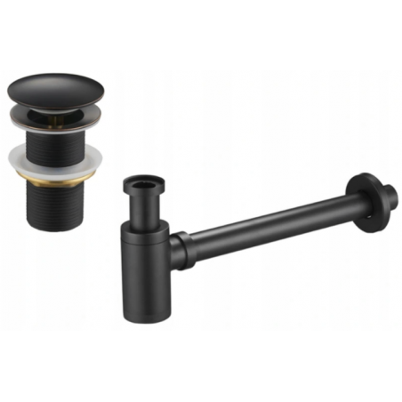 Półsifon Mexen rotund pentru lavoar cu dop click-clack, fără preaplin, negru antic - 7991050-79