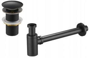 Półsifon Mexen rotund pentru lavoar cu dop click-clack, fără preaplin, negru antic - 7991050-79