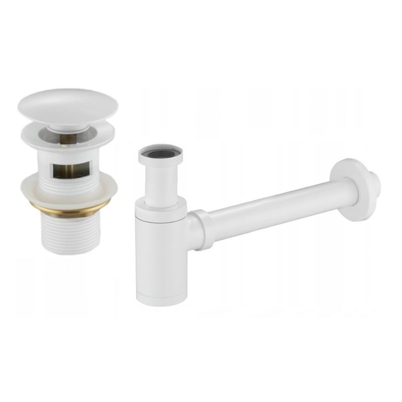 Mexen semi-sifon rotund pentru chiuvetă cu dop click-clack, cu preaplin, alb - 7992050-20