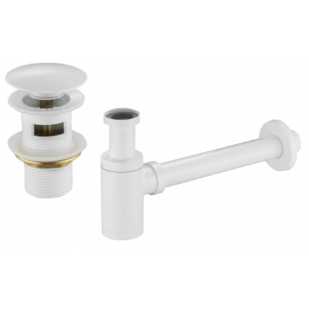 Mexen semi-sifon rotund pentru chiuvetă cu dop click-clack, cu preaplin, alb - 7992050-20