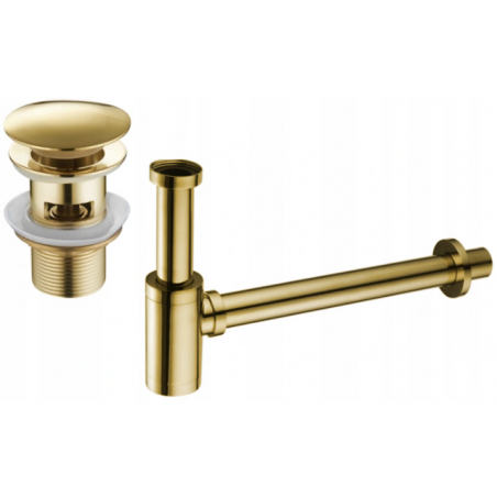 Mexen sifon parțial pentru chiuvetă rotund cu dop clic-clac, cu preaplin, auriu - 7992050-50