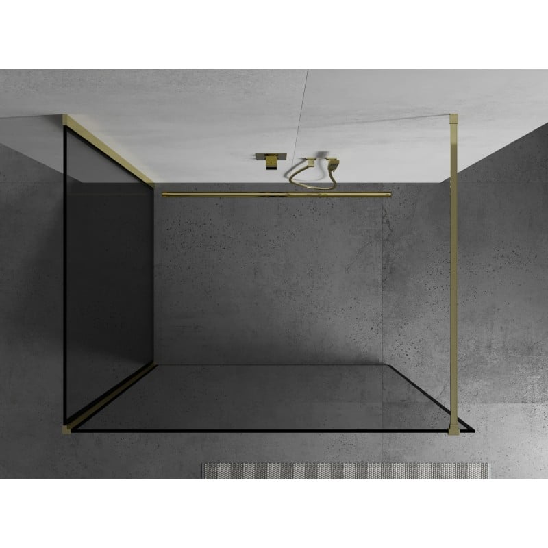 Mexen Kioto perete de duș Walk-in 90 x 80 cm, cadru negru, auriu - 800-090-212-50-70-080