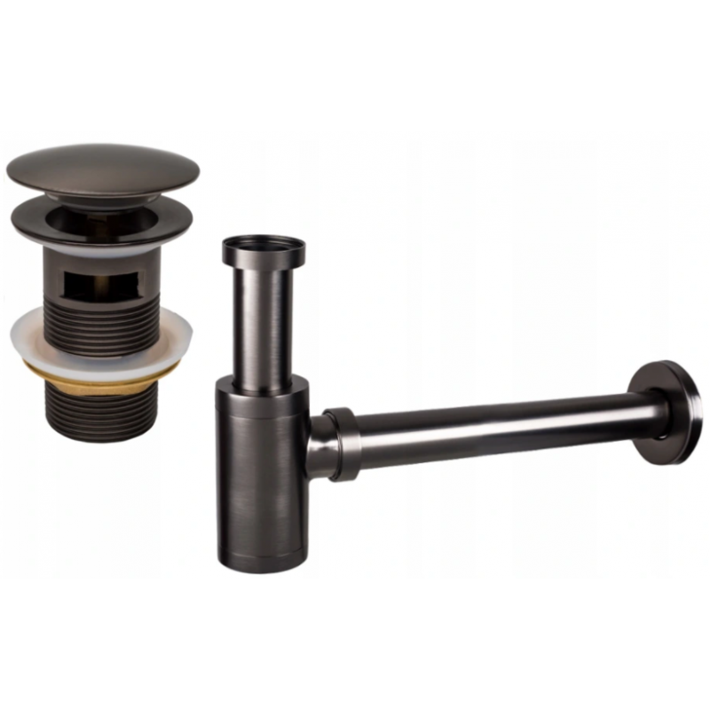 Mexen semi-sifon pentru lavoar rotund cu dop click-clack, cu preaplin, grafit - 7992050-66