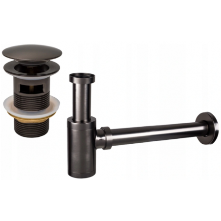 Mexen semi-sifon pentru lavoar rotund cu dop click-clack, cu preaplin, grafit - 7992050-66