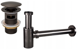 Mexen semi-sifon pentru lavoar rotund cu dop click-clack, cu preaplin, grafit - 7992050-66