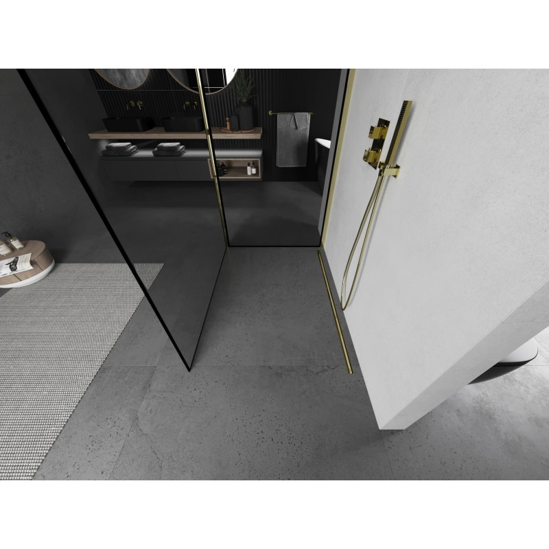 Mexen Kioto Walk-in zuhanyfal 90 x 90 cm, fekete keret, arany - 800-090-212-50-70-090