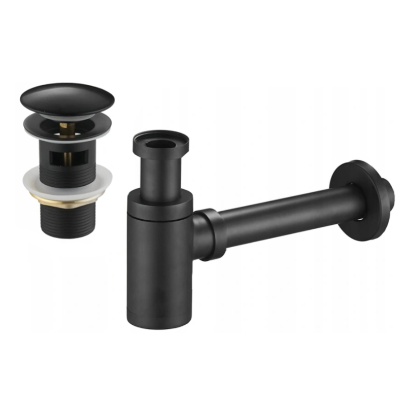 Mexen sifon parțial pentru lavoar, rotund, cu dop clic-clac, cu preaplin, negru - 7992050-70