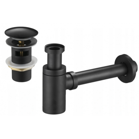 Mexen sifon parțial pentru lavoar, rotund, cu dop clic-clac, cu preaplin, negru - 7992050-70