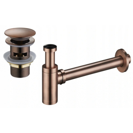 Mexen semisifon pentru chiuvetă rotund cu dop click-clack, cu preaplin, cupru antic - 7992050-45