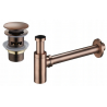 Mexen semisifon pentru chiuvetă rotund cu dop click-clack, cu preaplin, cupru antic - 7992050-45