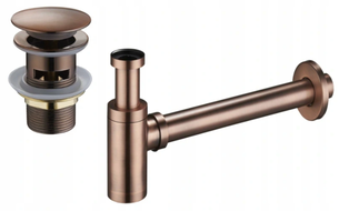 Mexen fél szifon kör alakú mosdóhoz, klik-klak lefolyóval, túlfolyós, antik réz - 7992050-45