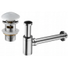Mexen jumătate de sifon pentru lavoar rotund cu dop ceramic clic-clac, cu preaplin, crom/alb - 7992050-02