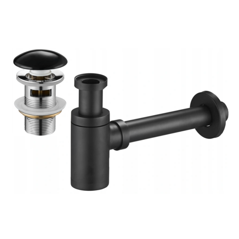 Mexen semisifon chiuvetă rotund cu dop ceramic click-clack, cu preaplin, negru - 7992050-75