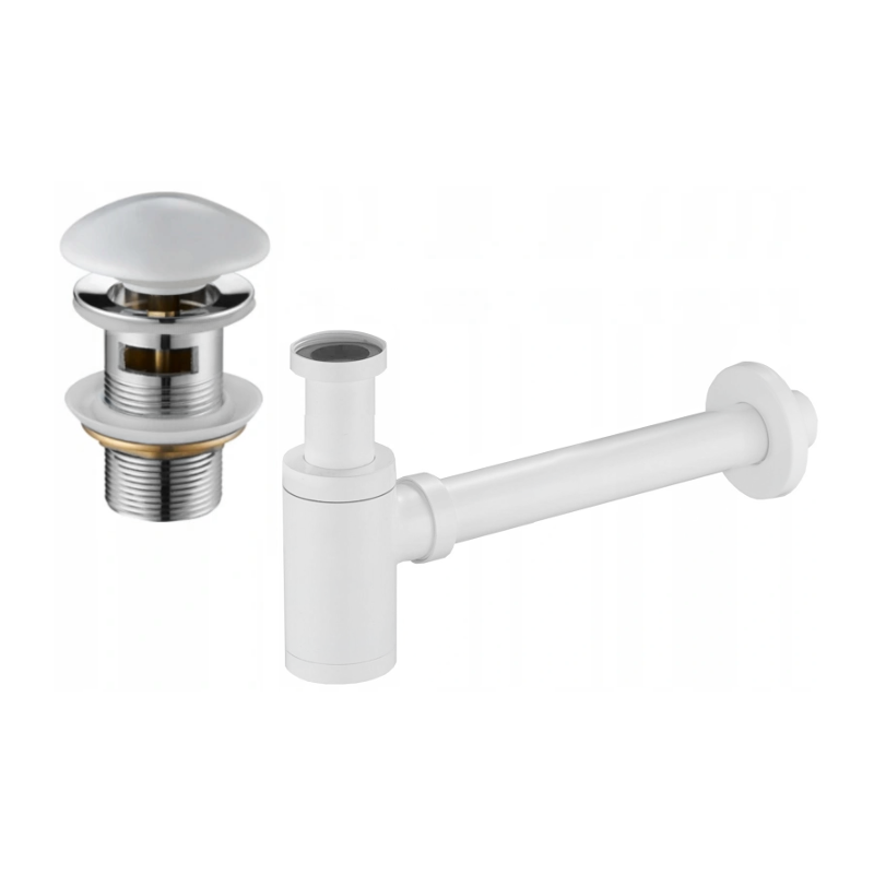 Mexen sifon parțial pentru lavoar rotund cu capac ceramic click-clack, cu preaplin, alb - 7992050-25