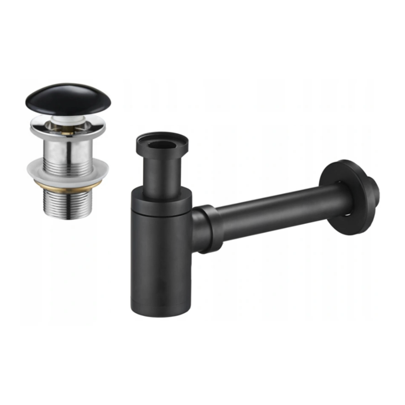 Mexen semi-sifon pentru chiuvetă rotundă cu dop ceramic klik-klak, fără preaplin, negru - 7991050-75