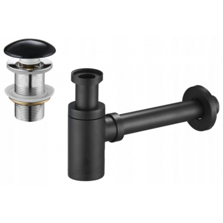 Mexen semi-sifon pentru chiuvetă rotundă cu dop ceramic klik-klak, fără preaplin, negru - 7991050-75