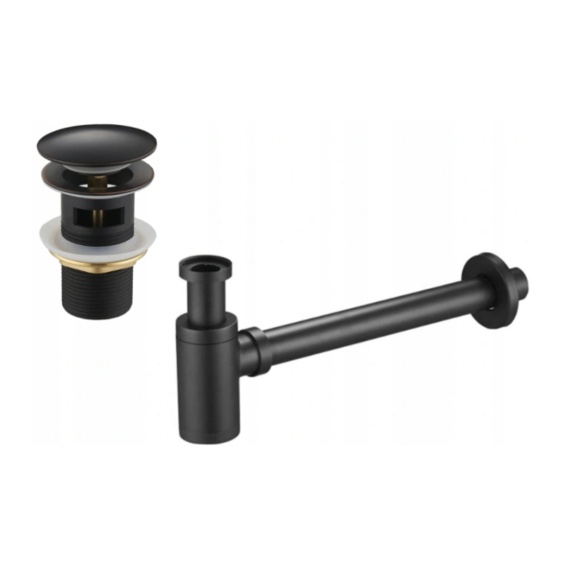 Mexen semi-sifon pentru chiuvetă rotund cu dop ceramic clic-clac, cu preaplin, negru antic - 7992050-79