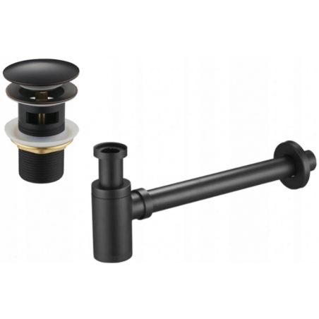 Mexen semi-sifon pentru chiuvetă rotund cu dop ceramic clic-clac, cu preaplin, negru antic - 7992050-79