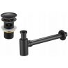 Mexen semi-sifon lavoar rotund cu dop ceramică click-clack, cu preaplin, negru antic - 7992050-79
