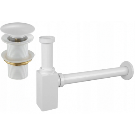 Mexen fél szifon mosdóhoz, négyzet alakú, klikk-klakk dugóval, túlfolyó nélküli, fehér - 7991060-20