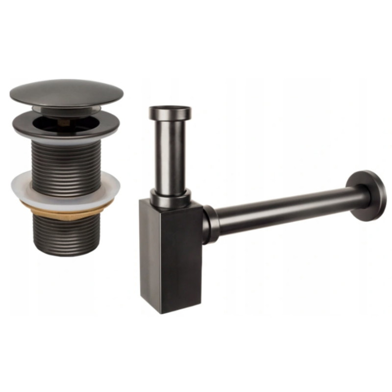 Mexen sifon parțial lavoar pătrat cu dop clic-clac, fără preaplin, gri pistol periat - 7991060-66